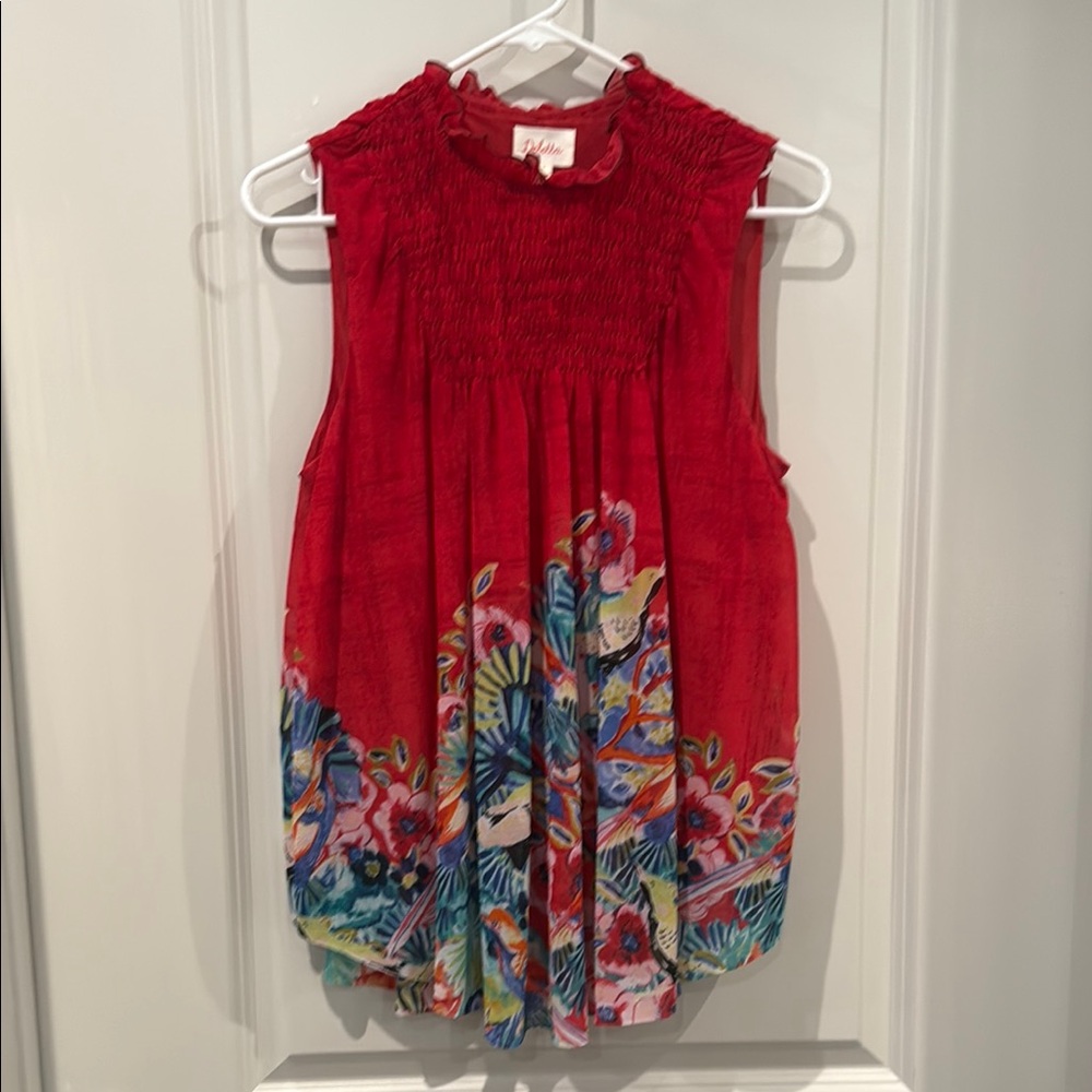 Deletta Red Sleeveless Top with Floral Design